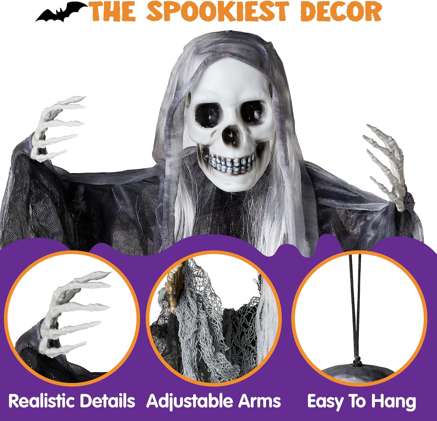 JOYIN 3 Pack Hanging Halloween Skeleton Ghosts Decorations, Grim Reapers for Best Halloween Outdoor Decorations, Haunted Haunted House Prop, Halloween Party Supplies Decor-1