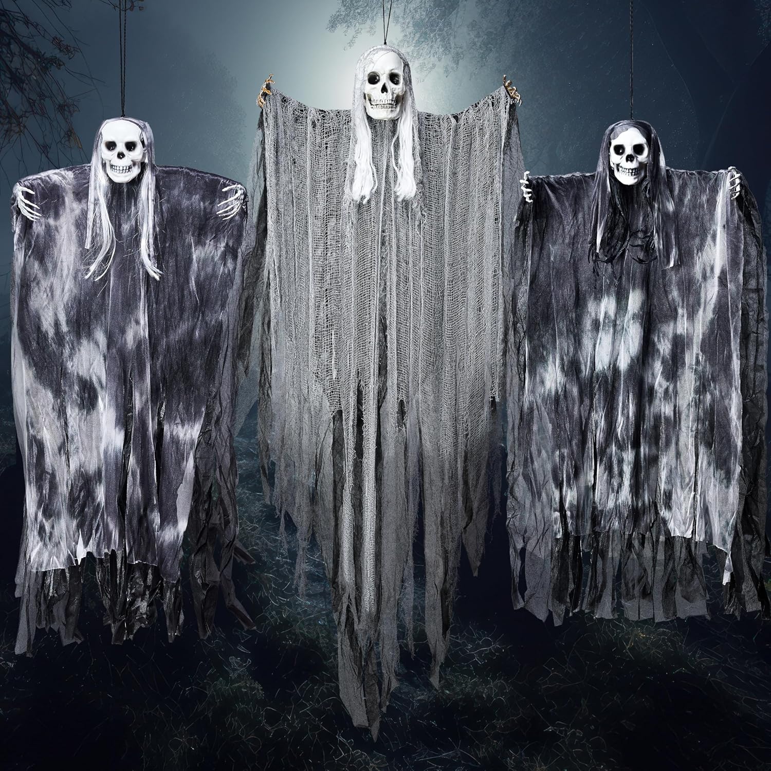 JOYIN 3 Pack Hanging Halloween Skeleton Ghosts Decorations, Grim Reapers for Best Halloween Outdoor Decorations, Haunted Haunted House Prop, Halloween Party Supplies Decor-5