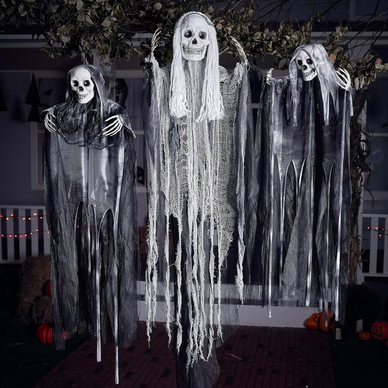 JOYIN 3 Pack Hanging Halloween Skeleton Ghosts Decorations, Grim Reapers for Best Halloween Outdoor Decorations, Haunted Haunted House Prop, Halloween Party Supplies Decor-7