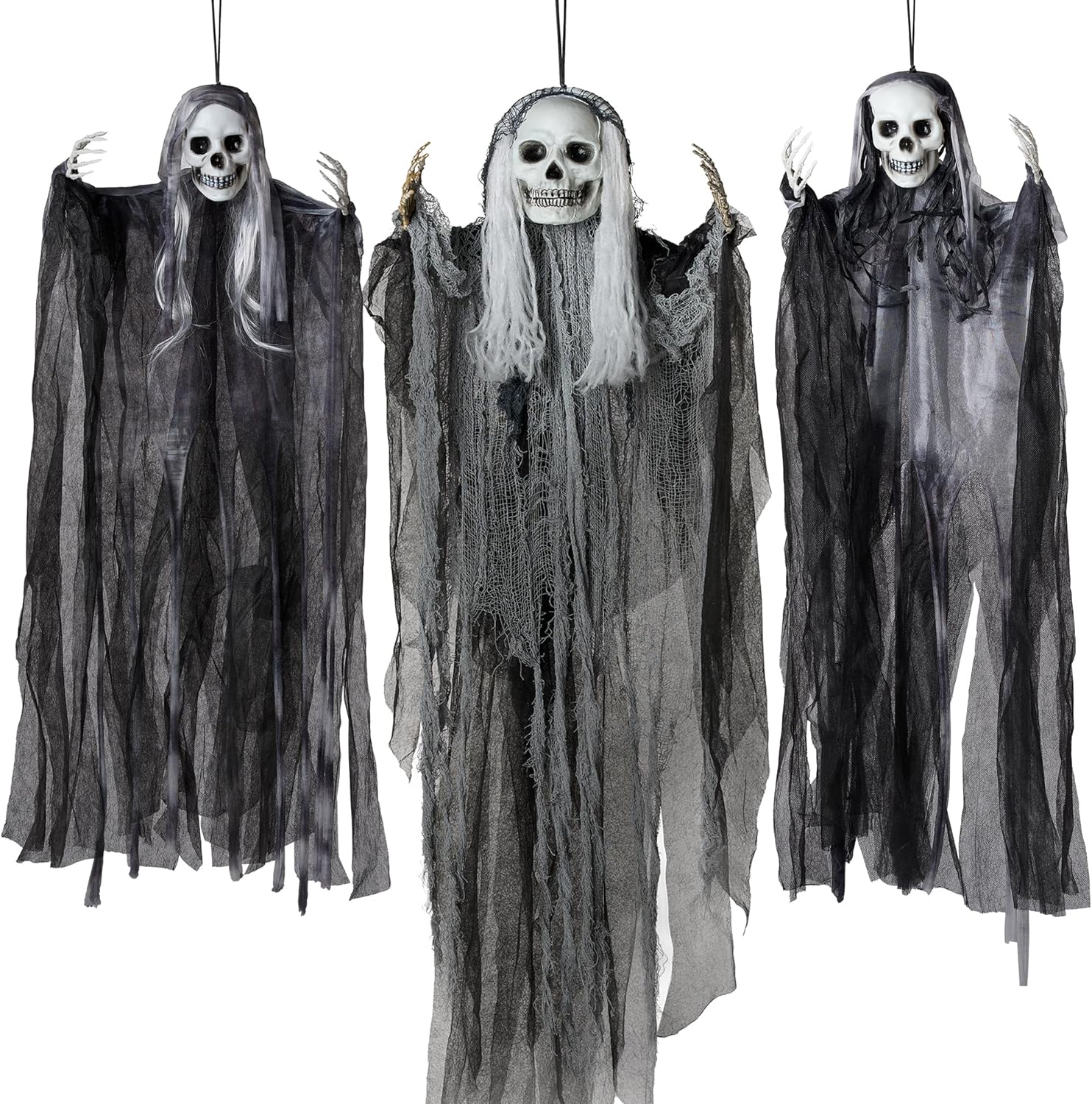 JOYIN 3 Pack Hanging Halloween Skeleton Ghosts Decorations, Grim Reapers for Best Halloween Outdoor Decorations, Haunted Haunted House Prop, Halloween Party Supplies Decor-8