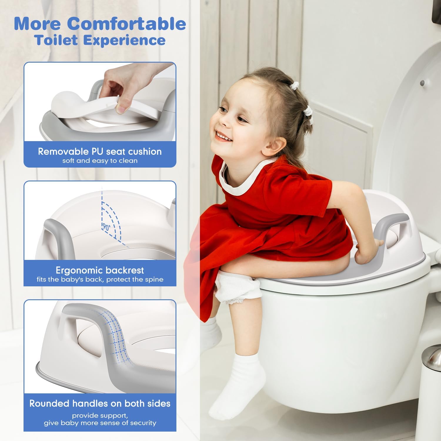 Maliton Baby Potty Training Seat with Step Stool, Toddler Toilet Seat for Boys Girls, Anti-Slip Toddler Stool for Bathroom, Kitchen, Toilet Potty Training Set(One Potty Seat+Two Step Stool for Kids)-3