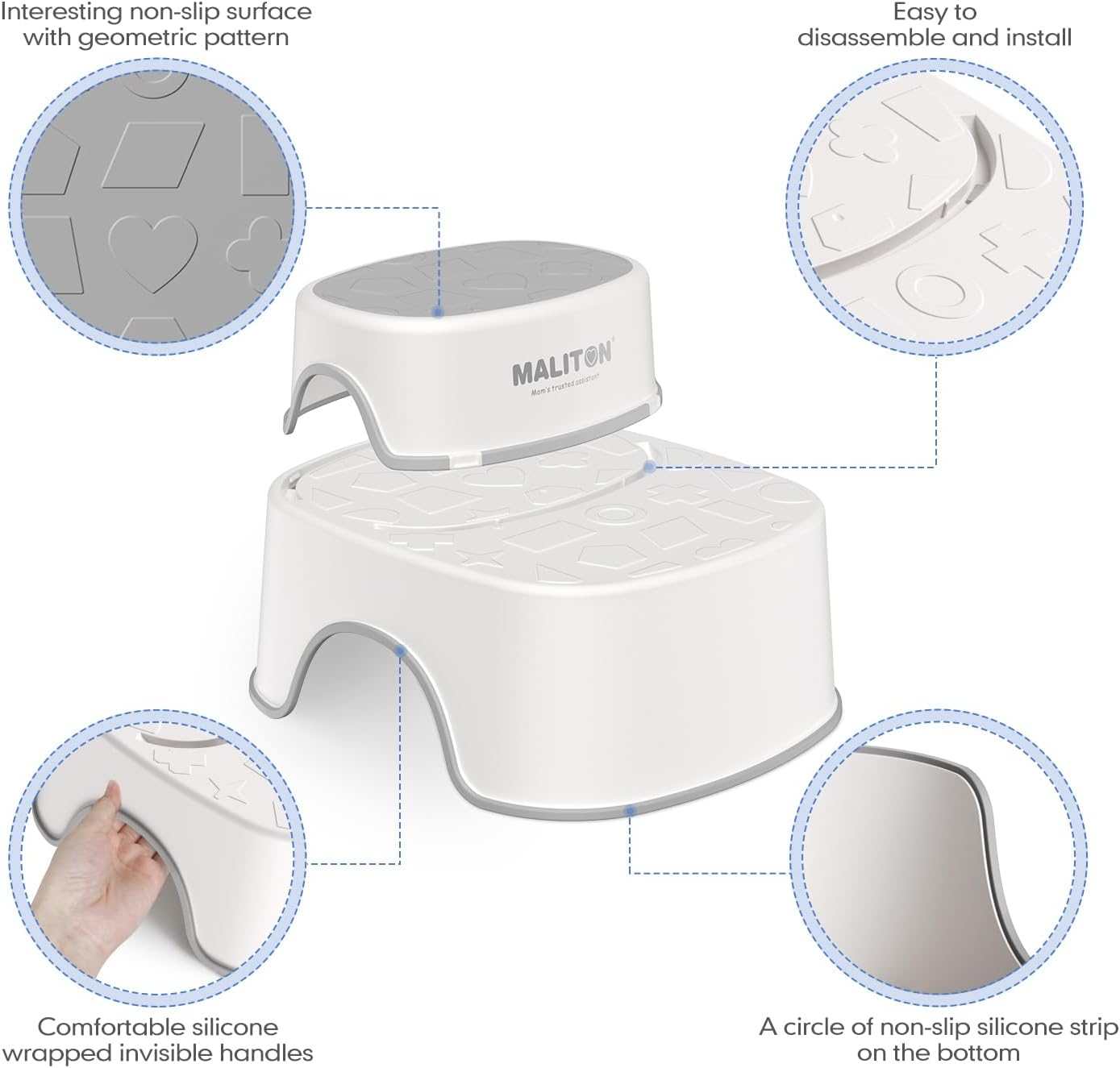 Maliton Baby Potty Training Seat with Step Stool, Toddler Toilet Seat for Boys Girls, Anti-Slip Toddler Stool for Bathroom, Kitchen, Toilet Potty Training Set(One Potty Seat+Two Step Stool for Kids)-4