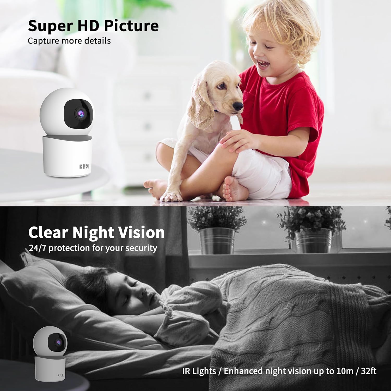 Security Camera Indoor Pet Camera with Phone App 1080p WiFi Baby/Pet Monitor, 360-degree, Motion Tracking, Night Vision, 2-Way Audio, Motion & Sound Detection-2