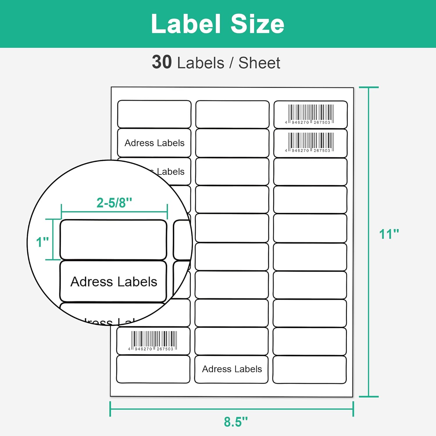 1" x 2-5/8" Address Labes, Shipping Address Labels for Inkjet & Laser Printers, 750 Labels, 25 Sheets, Mailing Labels, Easy to Peel-1