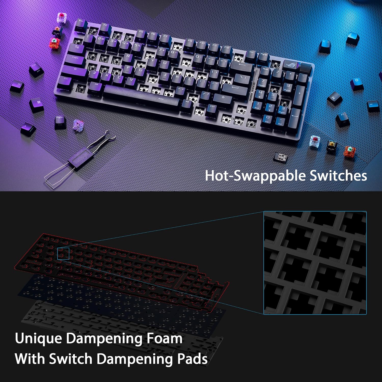 ASUS ROG Strix Scope II 96 Wireless Gaming Keyboard, Tri-Mode Connection, Dampening Foam & Switch-Dampening Pads, Hot-Swappable Pre-lubed ROG NX Snow Switches, PBT Keycaps, RGB-Black-4