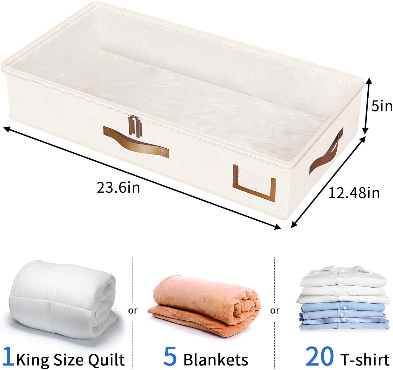 Fixwal Under-Bed Storage 3 Pack Blanket Storage 24L Under Bed Clothes Organizer with Sturdy Structure and with Sturdy Structure and Ultra Thick Fabric for Comforters, Clothes, Shoes Ivory White-1