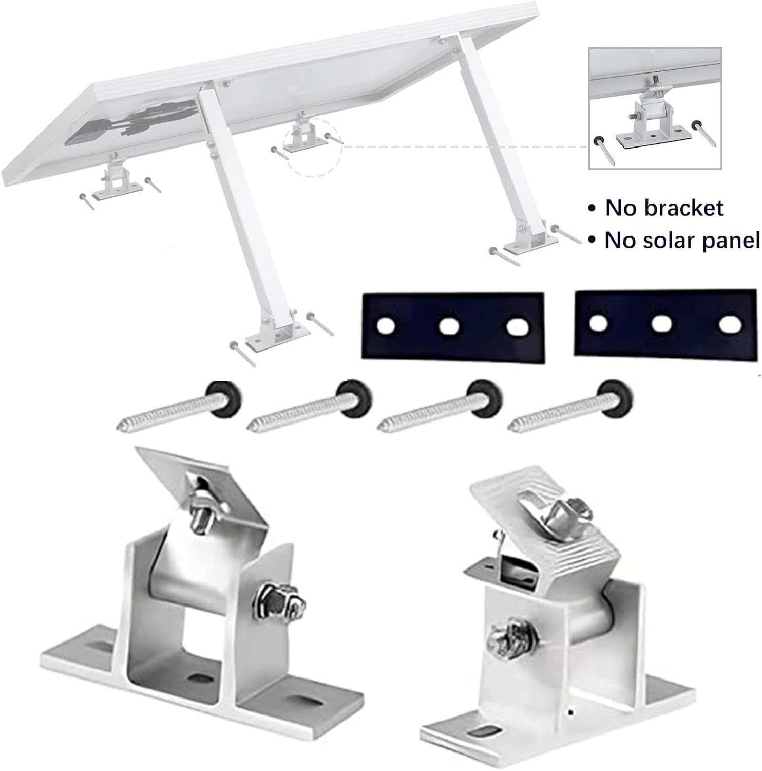 Solar Panel Bracket, Adjustable Solar Panel Mounting Brackets, Stainless Steel Solar Panel Holder End Clamp Kit, Solar Panel Stand 15-30° Adjustable Flat Roof Mount (Tilt Legs NOT Included)-5