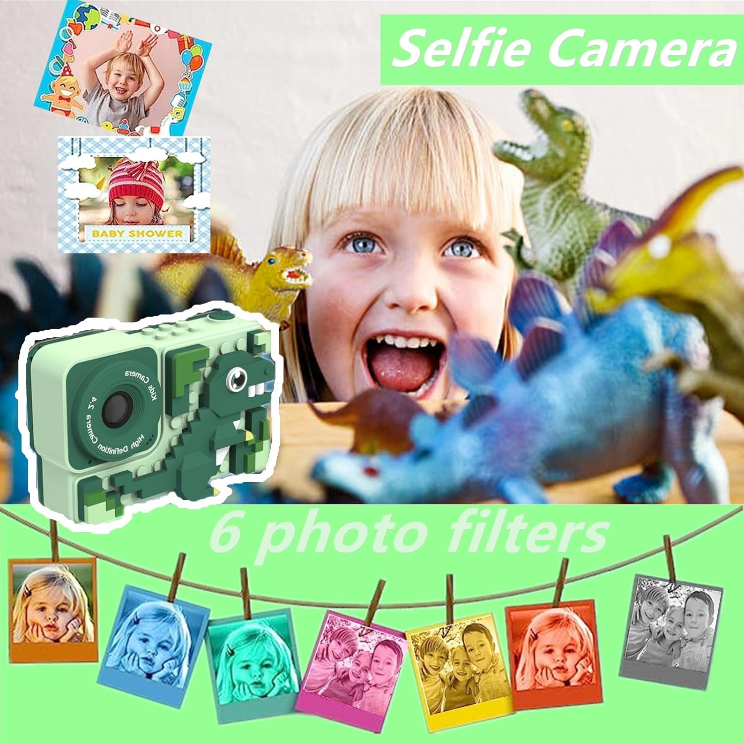 Kids Camera for Boys Girls Age 3-12 with DIY Dinosaur Puzzle, 1080P Toddler Camera & Selfie Video Camera for Kids with 32GB SD Card, Fun Christmas Birthday Gifts for Kids-3