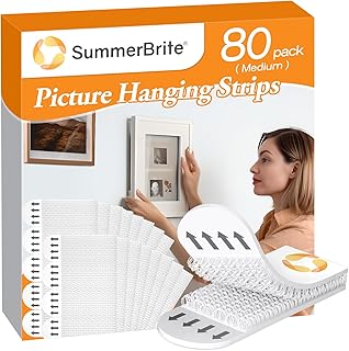 Picture Hanging Strips, Damage Free Hanging Picture Hangers, Picture Hanging Kit,Picture Hanging Hooks Without Nails, Adhesive Tape Strips for Living Room, White 40 Medium Pairs(80 Strips)