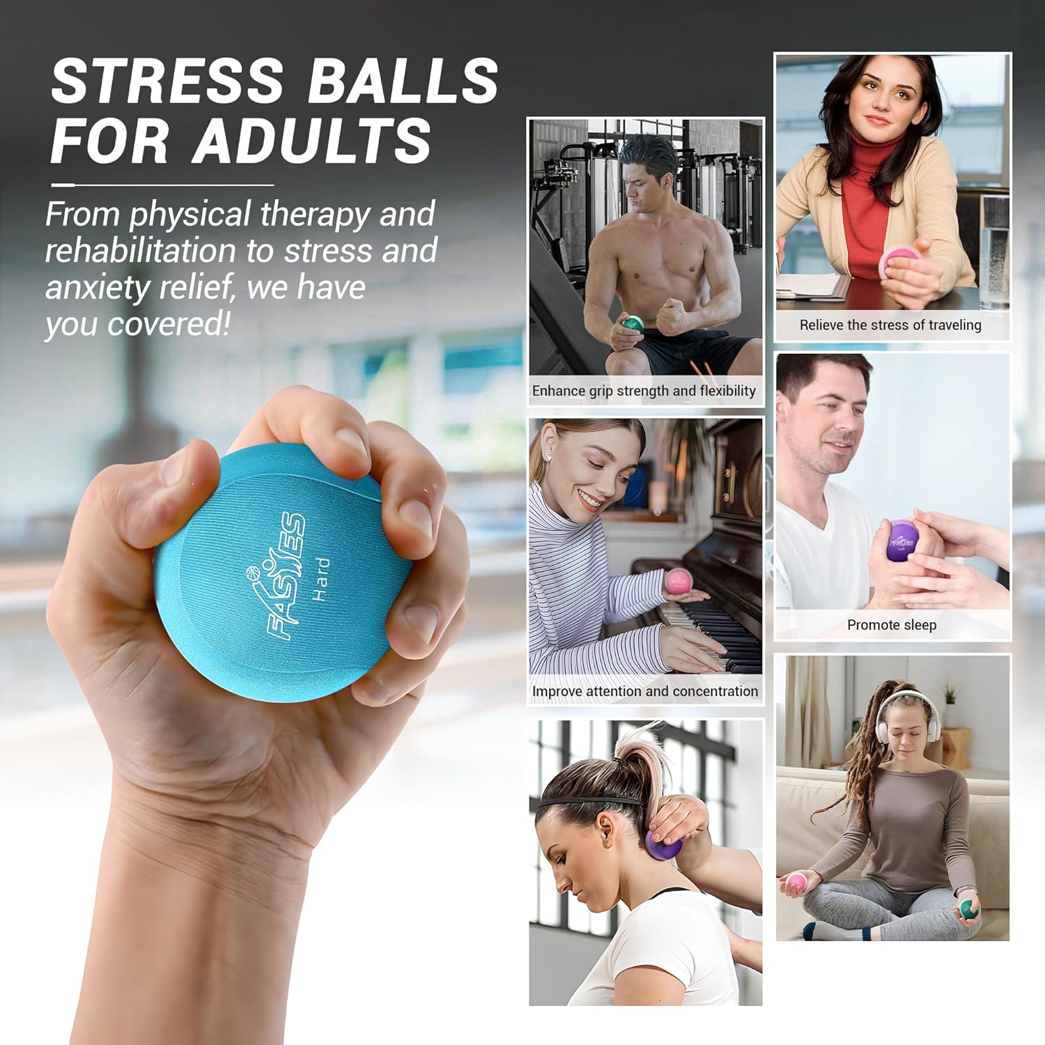 Stress Balls for Adults, Squeeze Balls for Hand Therapy, Relief Anxiety Stress Ball, Physical Therapy Stress Ball, Hand Exercise Ball for Grip Strength, Tri-Density Stress Balls (Soft, Medium, Hard) (3 Pack)-1