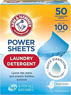 Arm & Hammer Power Sheets Laundry Detergent, Fresh Linen 50ct, up to 100 Small Loads (Packaging may vary)