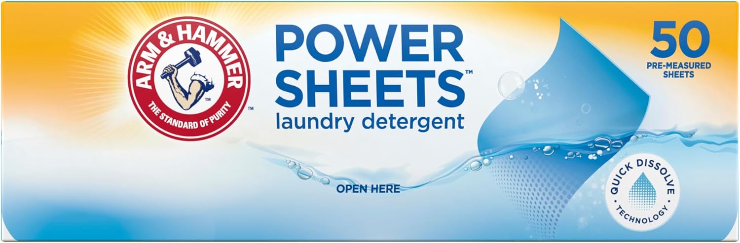 Arm & Hammer Power Sheets Laundry Detergent, Fresh Linen 50ct, up to 100 Small Loads (Packaging may vary)-10