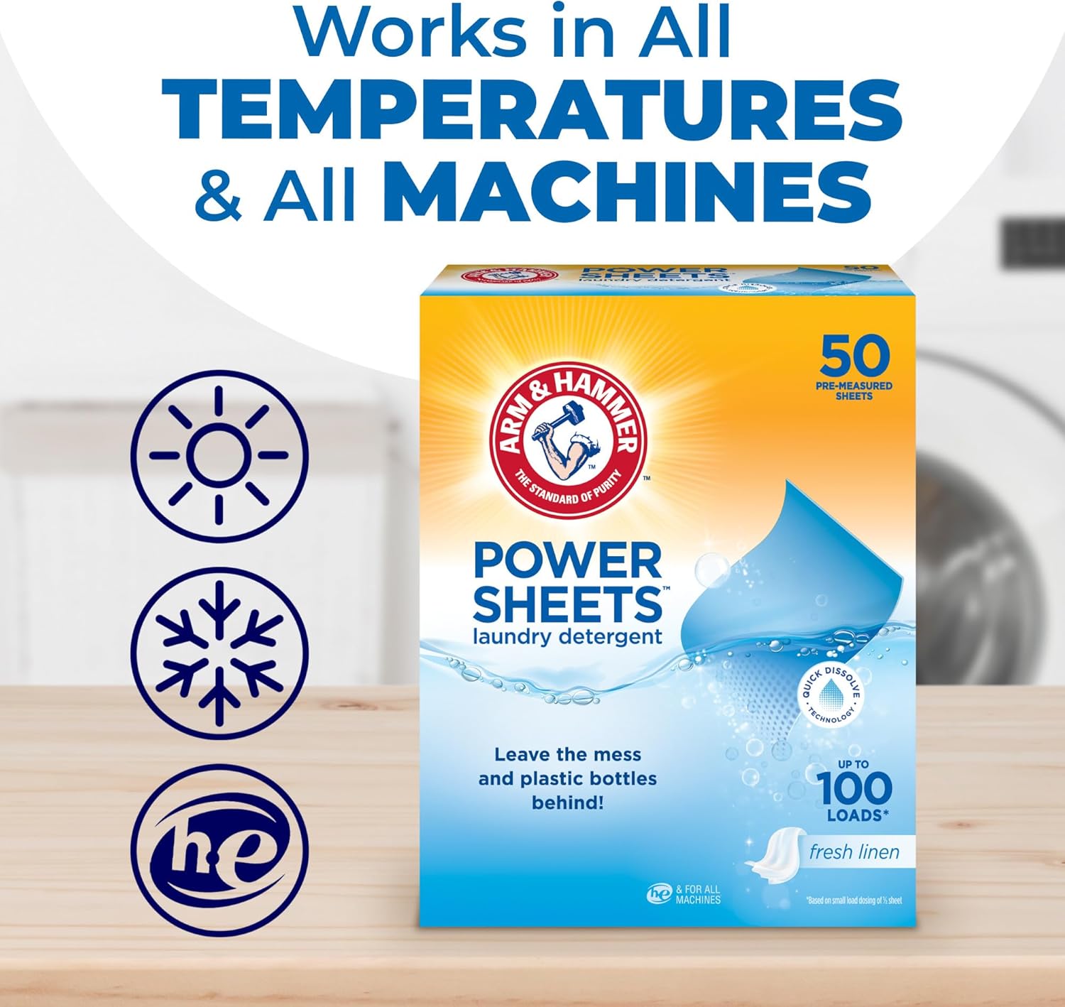 Arm & Hammer Power Sheets Laundry Detergent, Fresh Linen 50ct, up to 100 Small Loads (Packaging may vary)-8