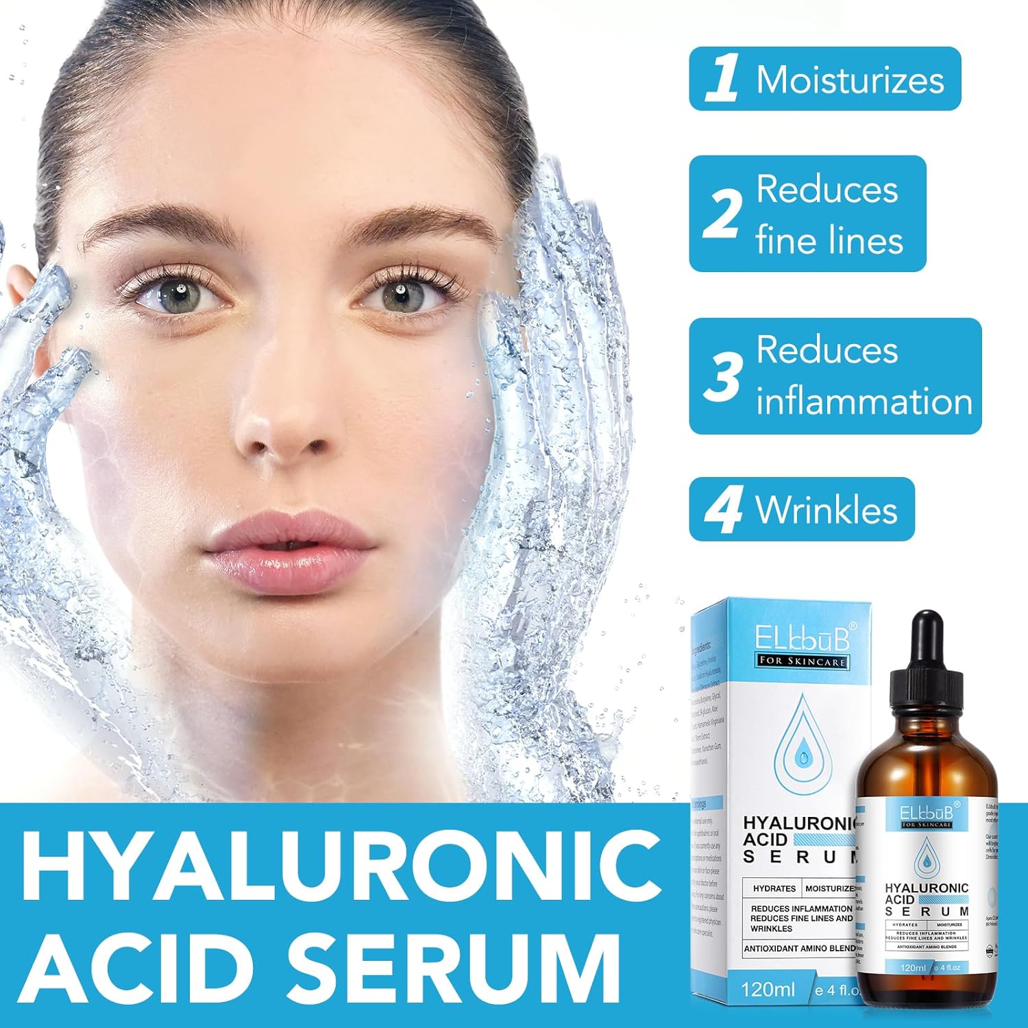 Hyaluronic Acid Serum for Face - 120ml Anti-Aging, Moisturizing Wrinkle Serum for Erasing Fine Lines and Wrinkles Soft Hydrating Easy Absorption Anti Aging Serum-1