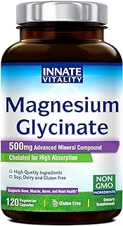 Innate Vitality Magnesium Glycinate 500mg | 70mg Elemental Magnesium Supplement- High Absorption, Non Buffered, Non-GMO & No Gluten - Nerve, Muscle, Bone & Heart Health - 120 Vegan Capsules Magnesio