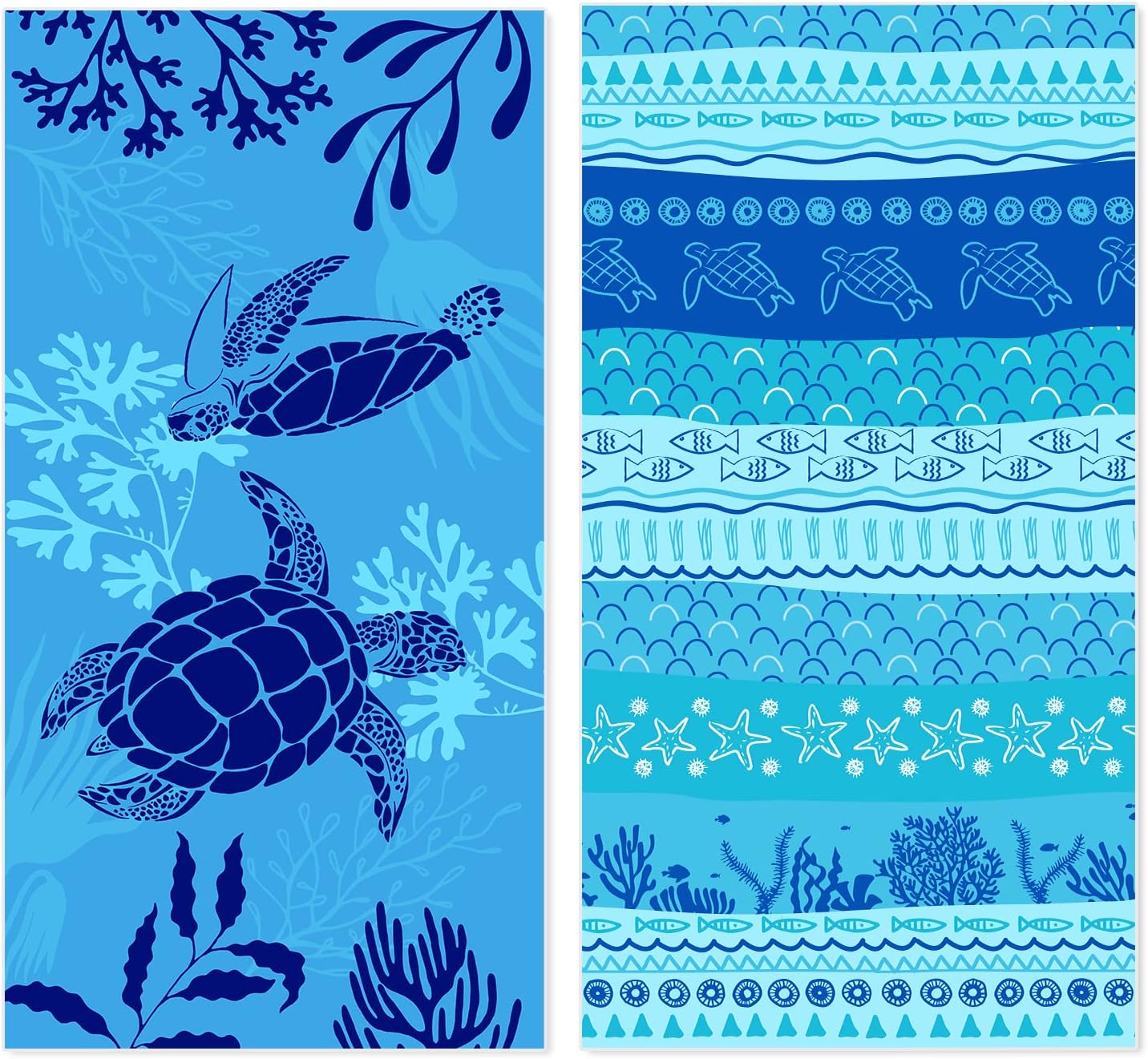 Microfiber Sand Free Beach Towel 72"x36",Extra Large Lightweight Super Absorbent Thin Fast Drying Towels for Swimming Outdoor Travel Hiking Camping Adults(2 Pack Turtle)-0