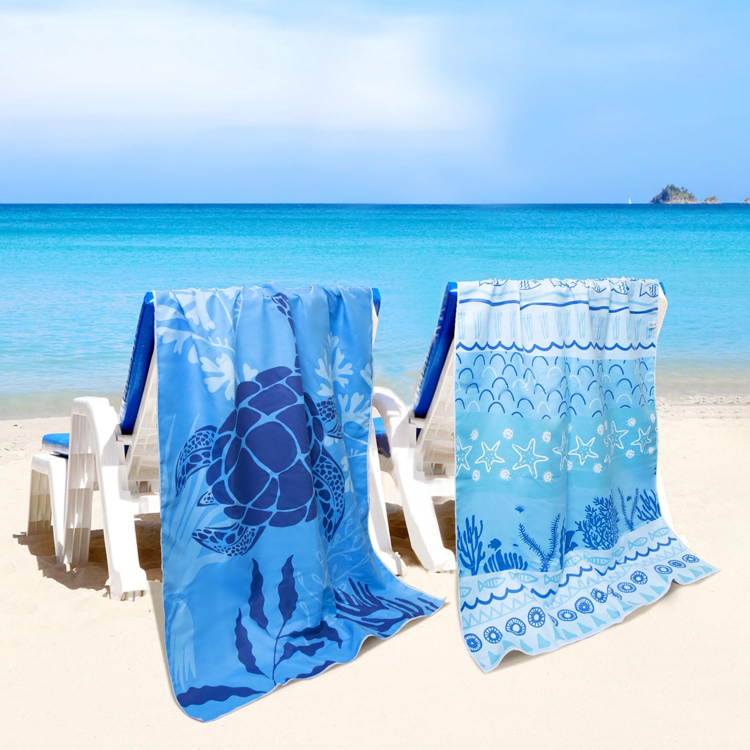 Microfiber Sand Free Beach Towel 72"x36",Extra Large Lightweight Super Absorbent Thin Fast Drying Towels for Swimming Outdoor Travel Hiking Camping Adults(2 Pack Turtle)-4