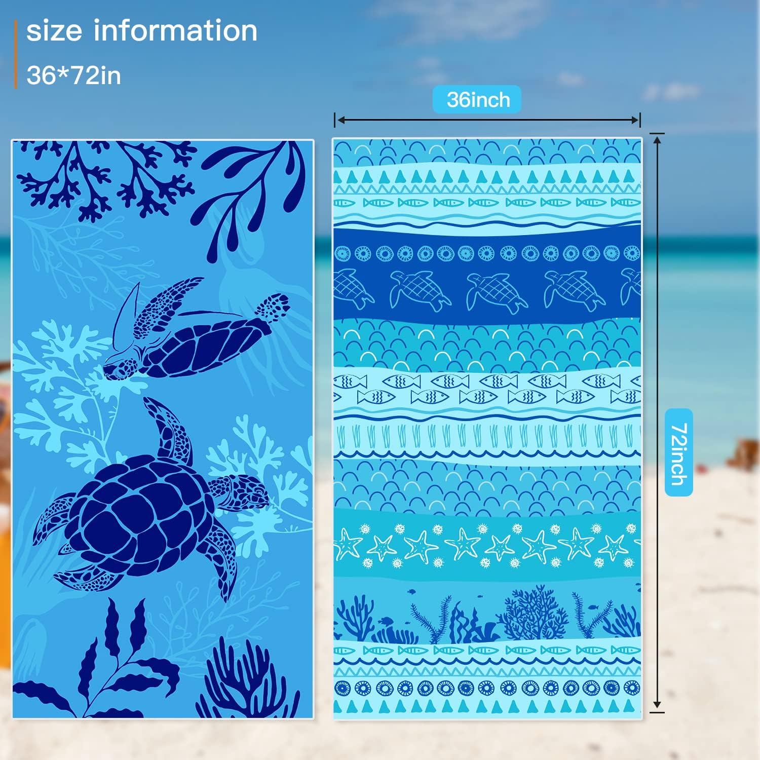 Microfiber Sand Free Beach Towel 72"x36",Extra Large Lightweight Super Absorbent Thin Fast Drying Towels for Swimming Outdoor Travel Hiking Camping Adults(2 Pack Turtle)-5