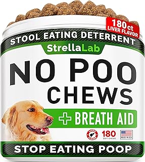 STRELLALAB No Poo Treats for Dogs - Coprophagia Stool Eating Deterrent - No Poop Eating for Dogs - Digestive Enzymes - Gut Health & Immune Support - Stop Eating Poop - Chicken Liver Flavor 180 Chews