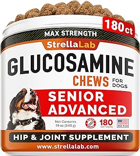 Senior Advanced Glucosamine Chondroitin Joint Supplement for Dogs - Hip & Joint Pain Relief Pills - Large & Small Breed - Hip Joint Chews Canine Joint Health - Chews Older Dogs - Bacon Flavor - 180Ct