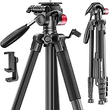 74"-Camera-Tripod, Porfessional Aluminum Heavy Duty Tripod Stand for Mirrorless Camera/DSLR/Cell Phone/Camcorder, with Holder and Travel Bag