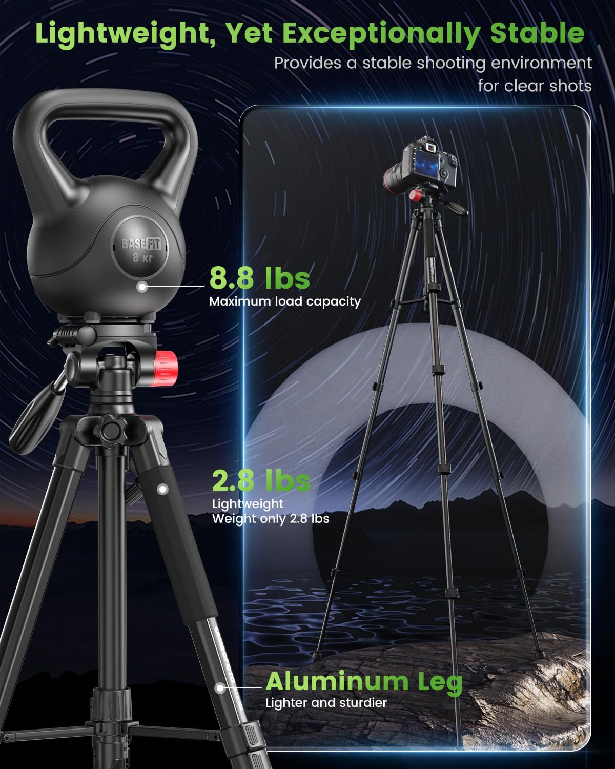 74"-Camera-Tripod, Porfessional Aluminum Heavy Duty Tripod Stand for Mirrorless Camera/DSLR/Cell Phone/Camcorder, with Holder and Travel Bag-1