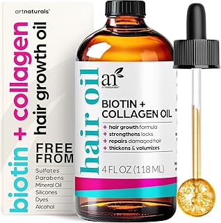 artnaturals Biotin Collagen Hair Oil 4.0oz - Growth Promoting Volumizing Formula - Reduce Hair Loss, Strengthens and Nourishes Hair - Controls Frizz & Improves Manageability