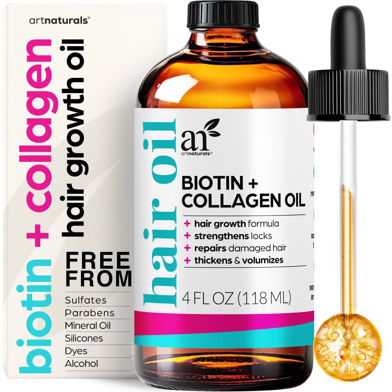 artnaturals Biotin Collagen Hair Oil 4.0oz - Growth Promoting Volumizing Formula - Reduce Hair Loss, Strengthens and Nourishes Hair - Controls Frizz & Improves Manageability-0