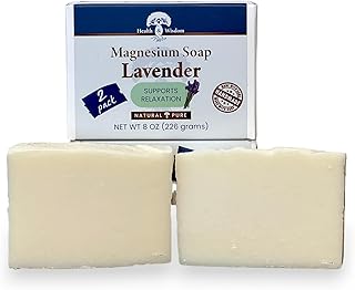 Health and Wisdom Magnesium Soap Bar - Magnesium Body Wash, All Natural Soap Bar, Magnesium Bar Soap, Magnesium Shower, Magnesium Oil, Bath Soap Bars, Lavender Soap Bars - Lavender, 4 Oz (Pack of 2)