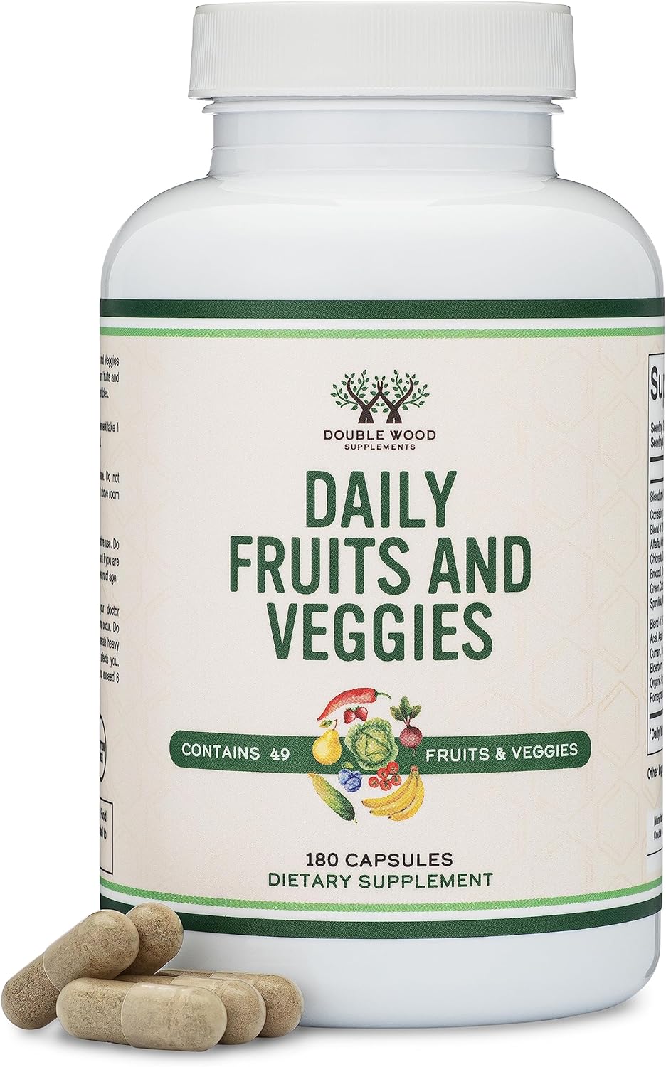 Fruits and Veggies Supplement (Daily Blend of 49 Different Fruits and Vegetables, 23 Veggies and 29 Fruits) 1,500mg Servings, 180 Capsules (No Fillers, Vegan Safe, Non-GMO) by Double Wood-4