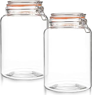 kitchentoolz Large 1 Gallon Glass Mason Jar with Hinged Lids, Extra Wide-Mouth Airtight Leakproof Sealed Canning Jars, Pickling Container, Preserving & Flour Storage - Pack of 2