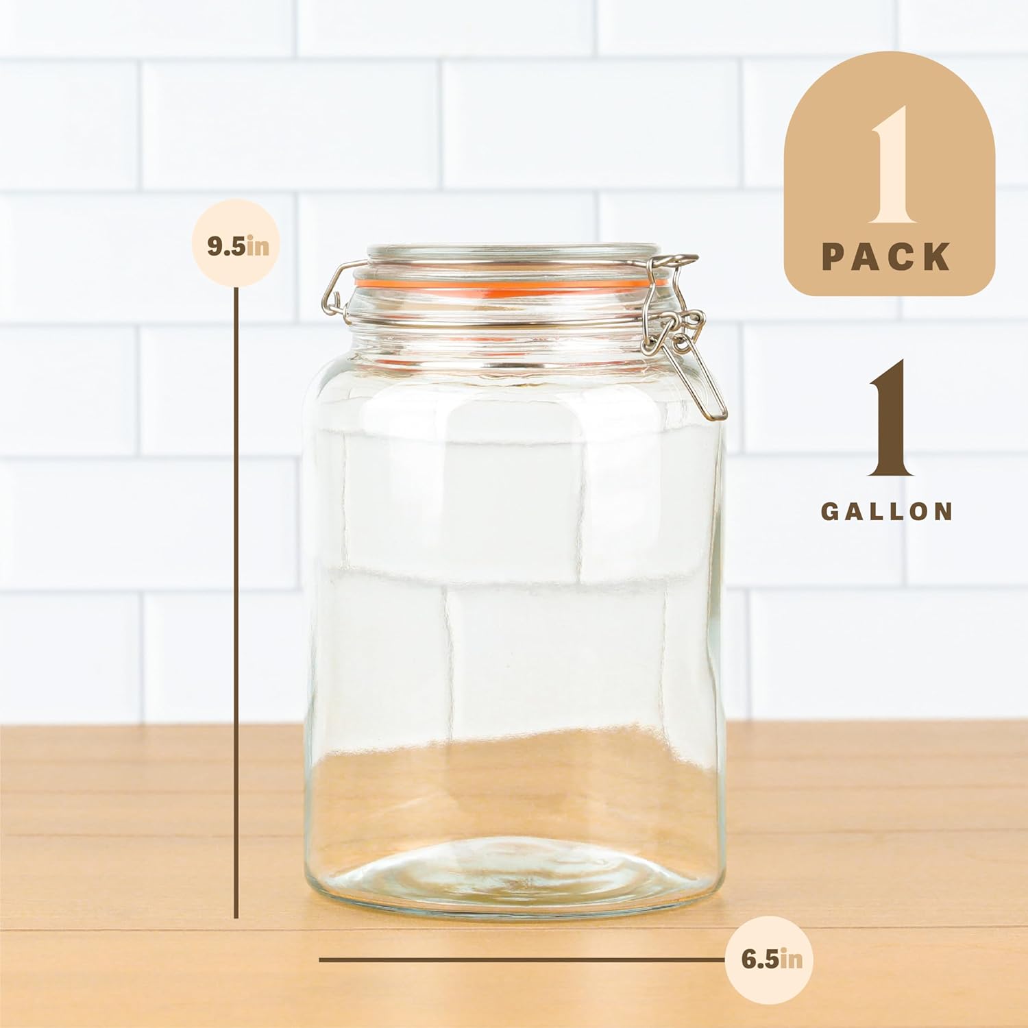 kitchentoolz Large 1 Gallon Glass Mason Jar Extra Wide-Mouth with Hinged Lids, Airtight Leakproof Glass Canning Jars, Container for Preserving, Overnight Oats - Pack of 1-2