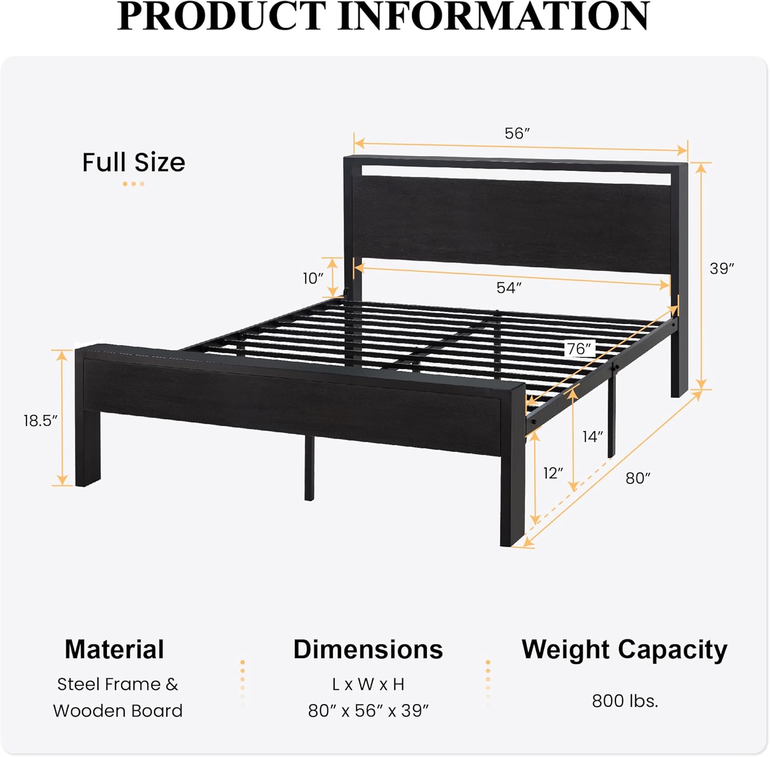 SHA CERLIN 14 Inch Full Size Metal Platform Bed Frame with Wooden Headboard and Footboard, Mattress Foundation, No Box Spring Needed, Large Under Bed Storage, Non-Slip Without Noise, Black Oak-1