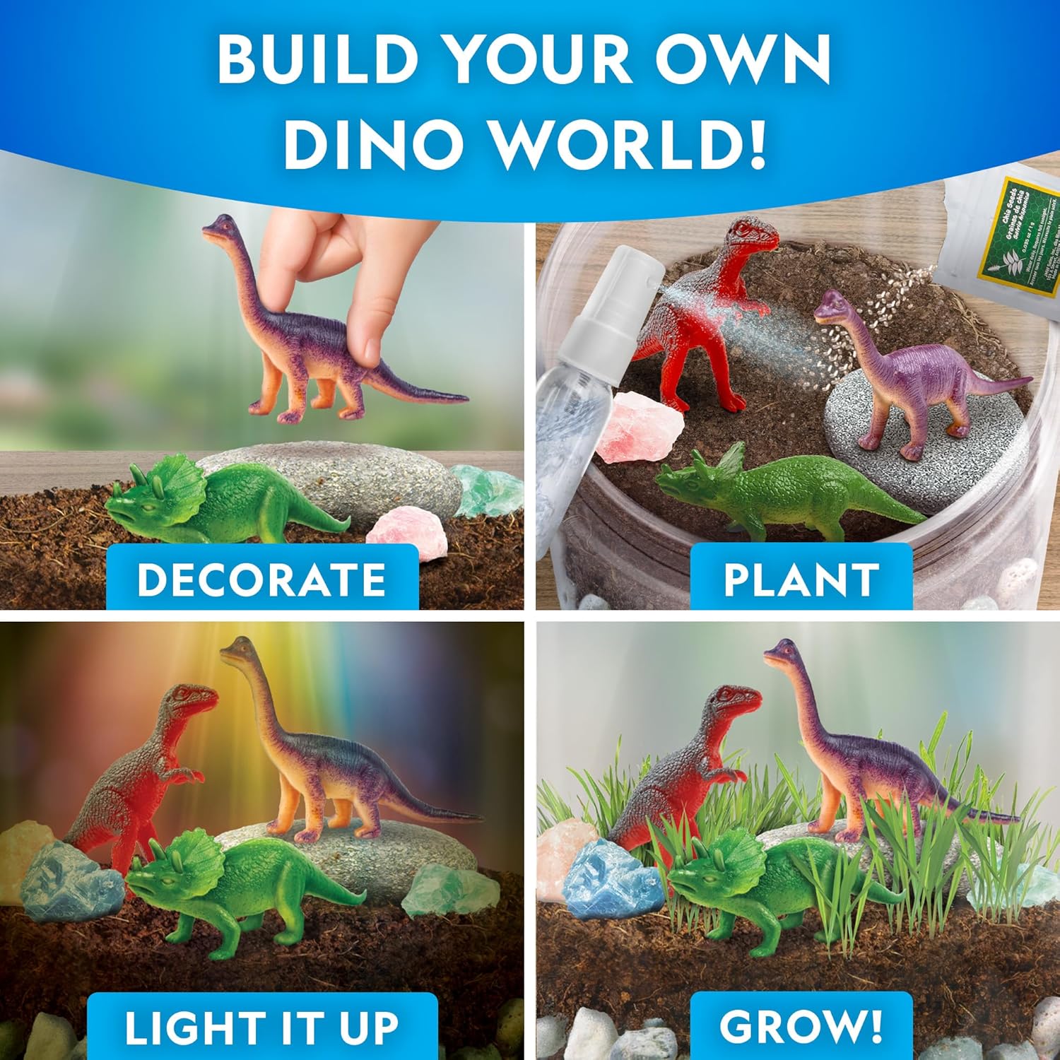 NATIONAL GEOGRAPHIC Dinosaur Terrarium Kit for Kids – Multicolor Light Up Terrarium Kit for Kids, Build a Dinosaur Habitat with Real Plants, Science Kit, Dinosaur Toys for Kids, Kids Science-1