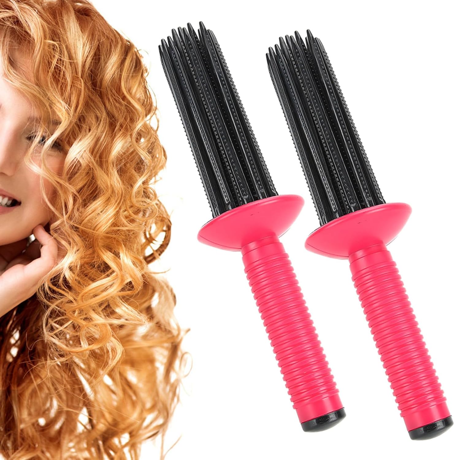 Hair Curler, Resin Material, Hair Fluffy Curling Roll Comb, Anti-Slip Curling Wand Hairstyling Tools, Portable Round Spin Brush Kit for Salon Home Personal Use-0