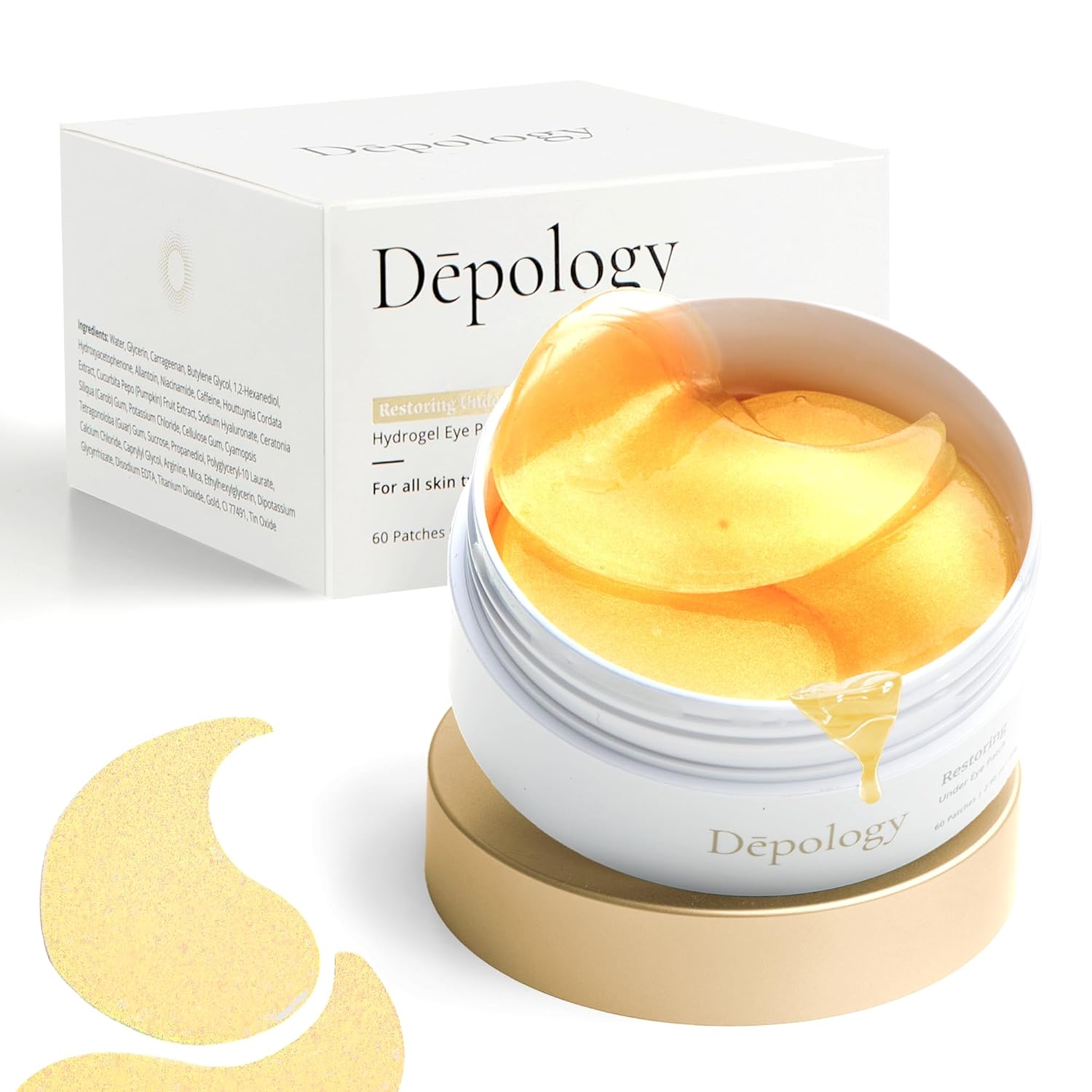 depology Restoring Hydrogel Under Eye Patch | 60 Patches | Brightening Caffeine Gold Pads for Dark Circles | Puffiness | Wrinkles | Refresh | Travel-6