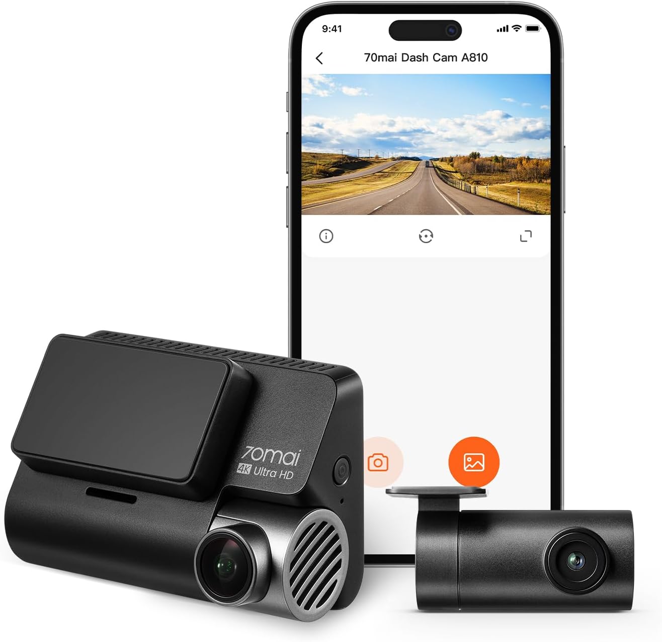 70mai 4K Dash Cam with Starvis 2 IMX678, Dual HDR Front and Rear Camera, Built in GPS & WiFi, Night Owl Vision, Smart Parking Guardian Mode, AI Motion Detection,Time-Lapse, Support 256GB Max (A810)-0