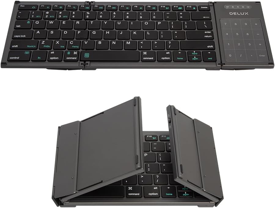 DeLUX Full Size Folding Keyboard 78 Keys, Wireless Bluetooth Keyboard with 2-in-1 Touchpad, Portable Travel Multi-Device and Multi-System Keyboard (KF17)-0