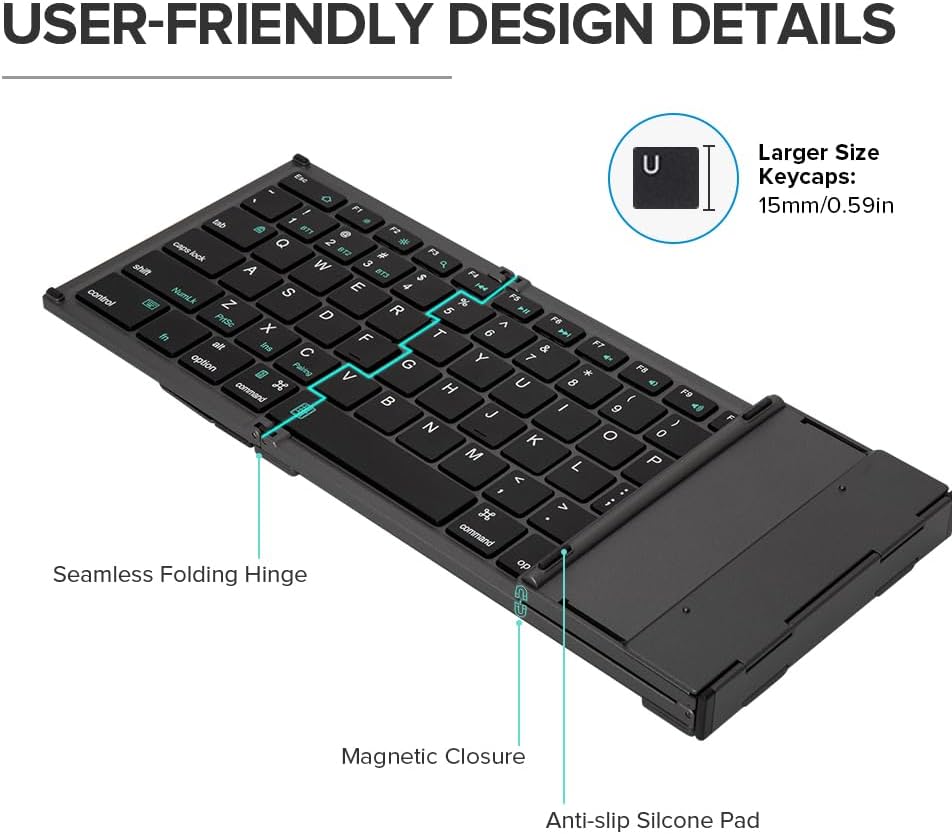 DeLUX Full Size Folding Keyboard 78 Keys, Wireless Bluetooth Keyboard with 2-in-1 Touchpad, Portable Travel Multi-Device and Multi-System Keyboard (KF17)-5