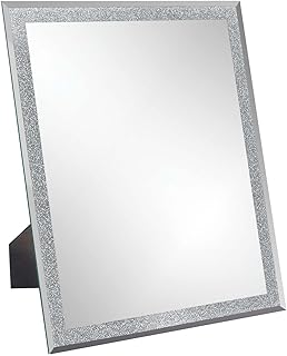 ZBEIVAN 13x10.6 Inch Vanity Mirror with Silver Powder, Makeup Mirror for Wall Hanging or Desk Standing, Glass Rectangle Frameless Mirror for Bedroom, Living Room