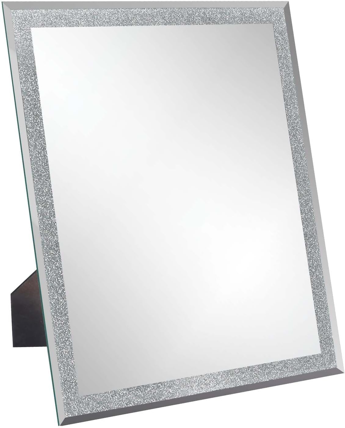 ZBEIVAN 13x10.6 Inch Vanity Mirror with Silver Powder, Makeup Mirror for Wall Hanging or Desk Standing, Glass Rectangle Frameless Mirror for Bedroom, Living Room-0