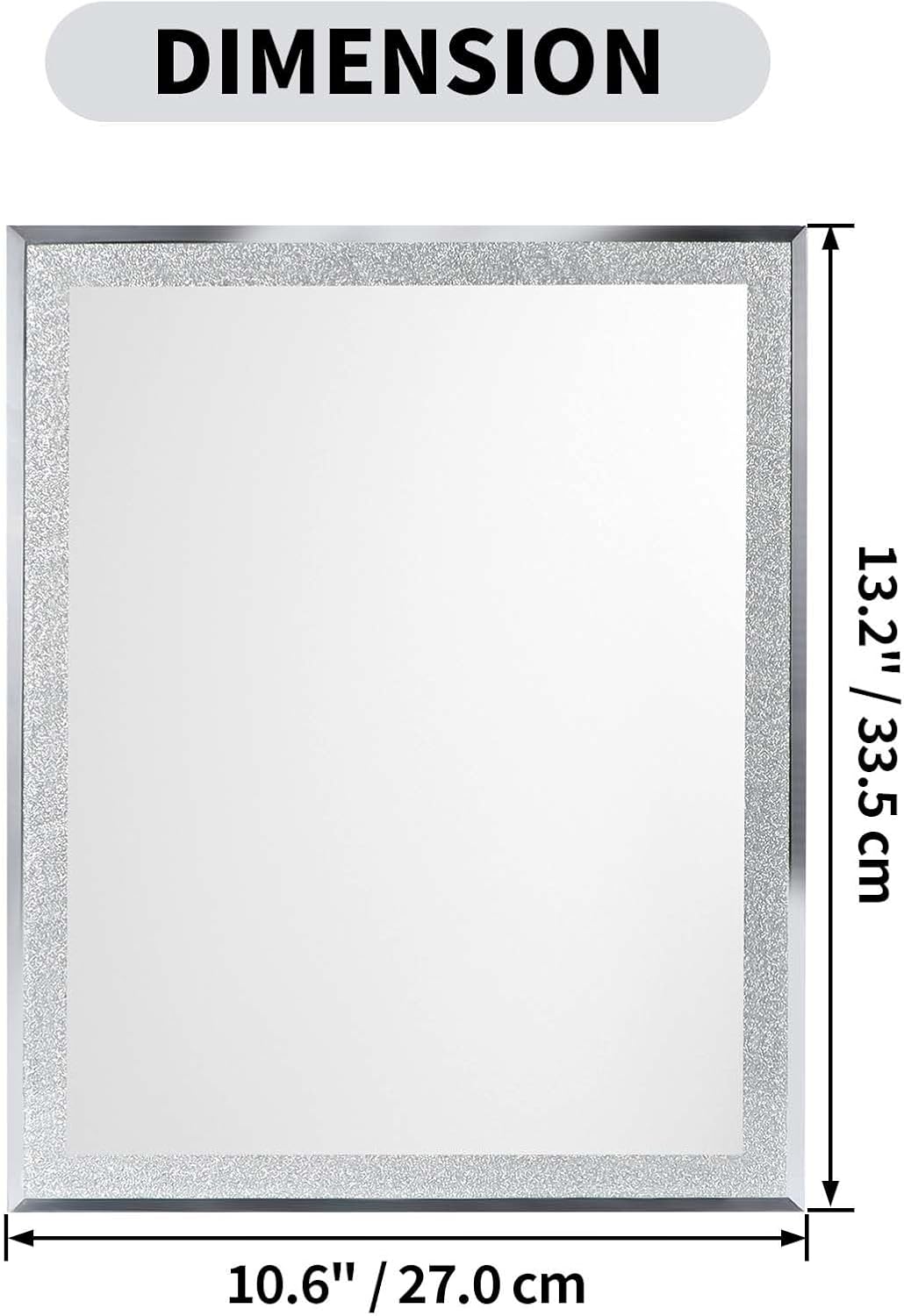 ZBEIVAN 13x10.6 Inch Vanity Mirror with Silver Powder, Makeup Mirror for Wall Hanging or Desk Standing, Glass Rectangle Frameless Mirror for Bedroom, Living Room-1