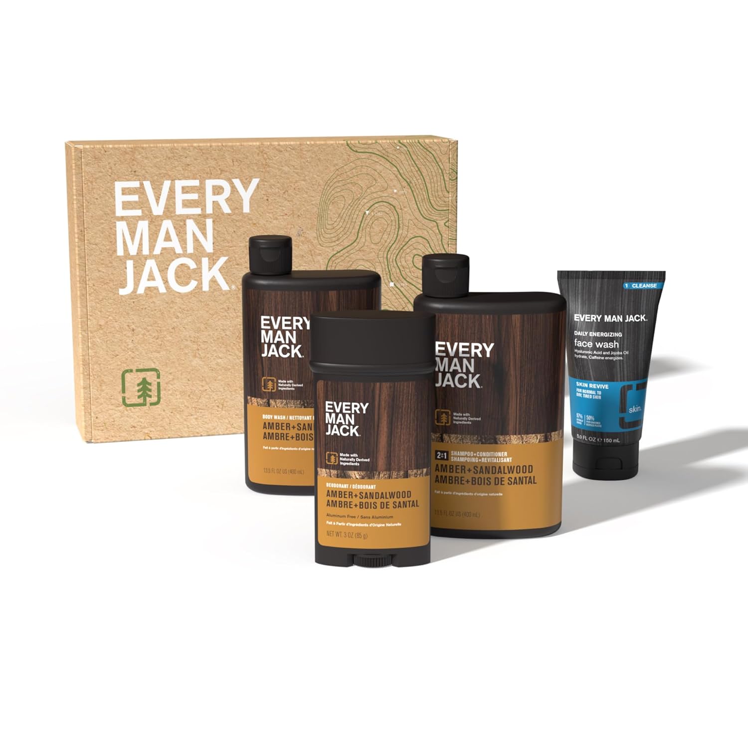 Every Man Jack Men’s Amber + Sandalwood Bath and Body Gift Set - Clean Ingredients & Sandalwood, Amber, and Vetiver scent - Round Out His Routine with Body Wash, 2-in-1 Shampoo, Deodorant & Face Wash-7