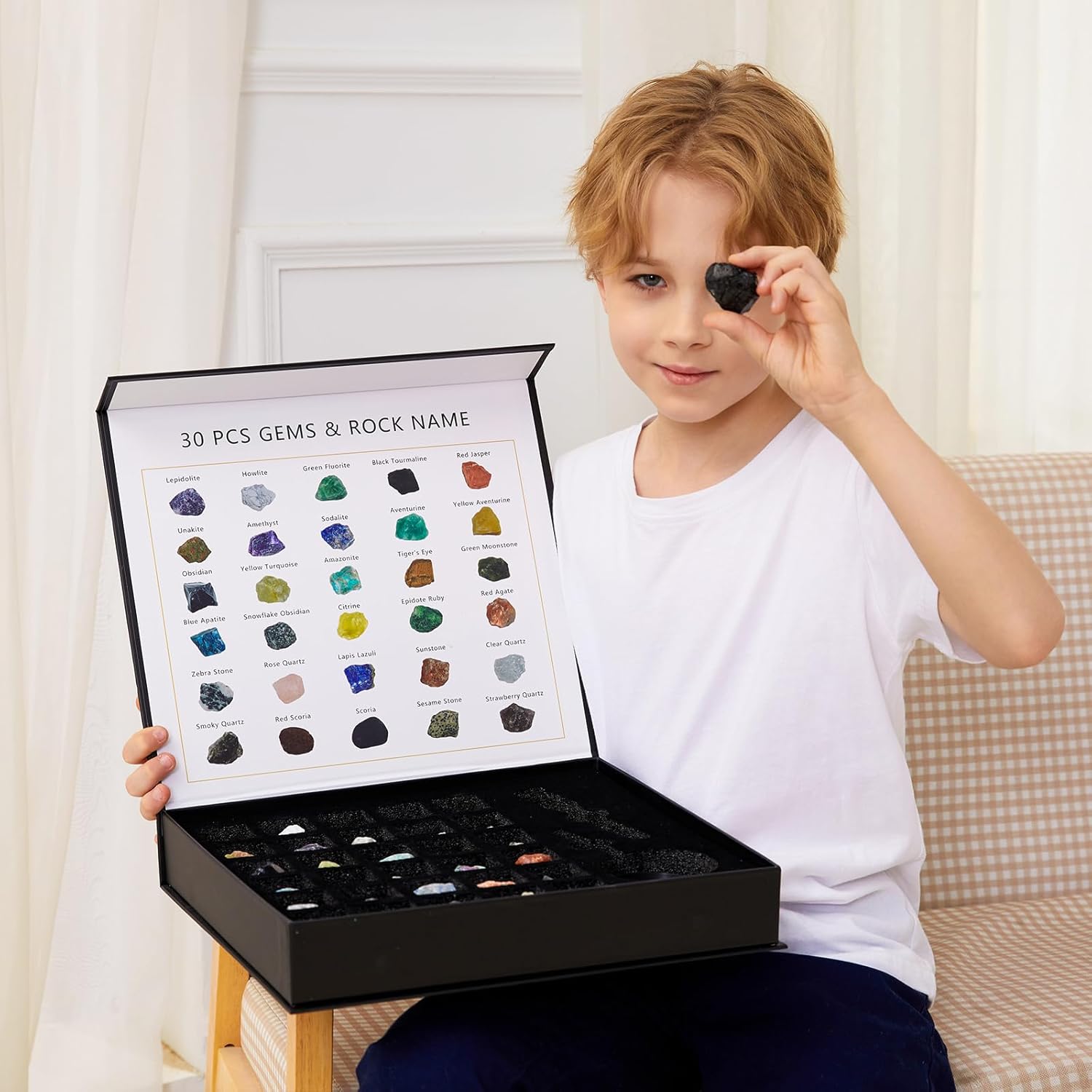 Rock Collection for Kids - 30 Pcs Rocks, Gemstones & Crystals Kit with learning Guide,Mineral Education Set Geology Science STEM Toys, Earth Science Activity,Gifts for Boys & Girls-1