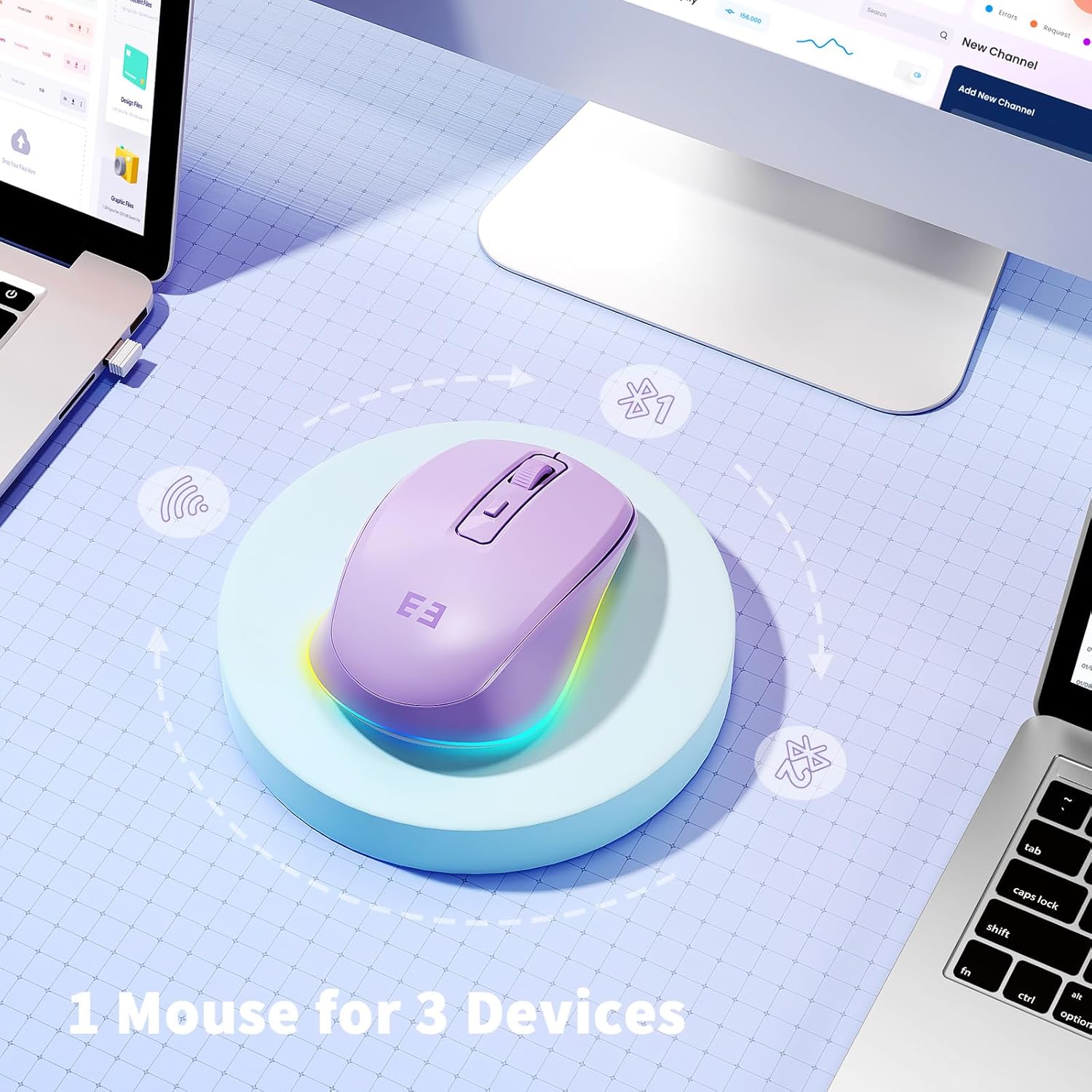 seenda Wireless Mouse, Bluetooth Mouse with Jiggler - Multi-Device Light Up Mouse for Laptop with Build-in Jiggler Mover Compatible with Mac OS, Windows, Android Computers - Purple-2