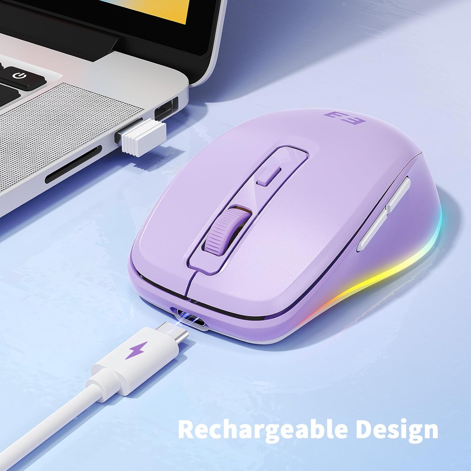 seenda Wireless Mouse, Bluetooth Mouse with Jiggler - Multi-Device Light Up Mouse for Laptop with Build-in Jiggler Mover Compatible with Mac OS, Windows, Android Computers - Purple-4