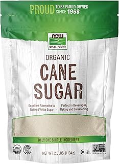 NOW Foods Certified Organic Cane Sugar, Powder from Pure Evaporated Cane Syrup, Excellent Substitute for Refined White Sugar, Certified Non-GMO, 2.5-Pound.