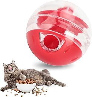 Cat Treat Dispensing Ball Toy, Interactive Pet Slow Feeder Puzzle Ball, Adjustable Leakage Mouth Pet Slow Feeder Ball Interactive Bite Resistant Cat Toy Ball for Cat Kitten Training