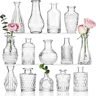 Glass Bud Vases, Small Vases for Centerpieces, Set of 14, Vase for Flowers in Bulk for Rustic Wedding Home Table Decorations