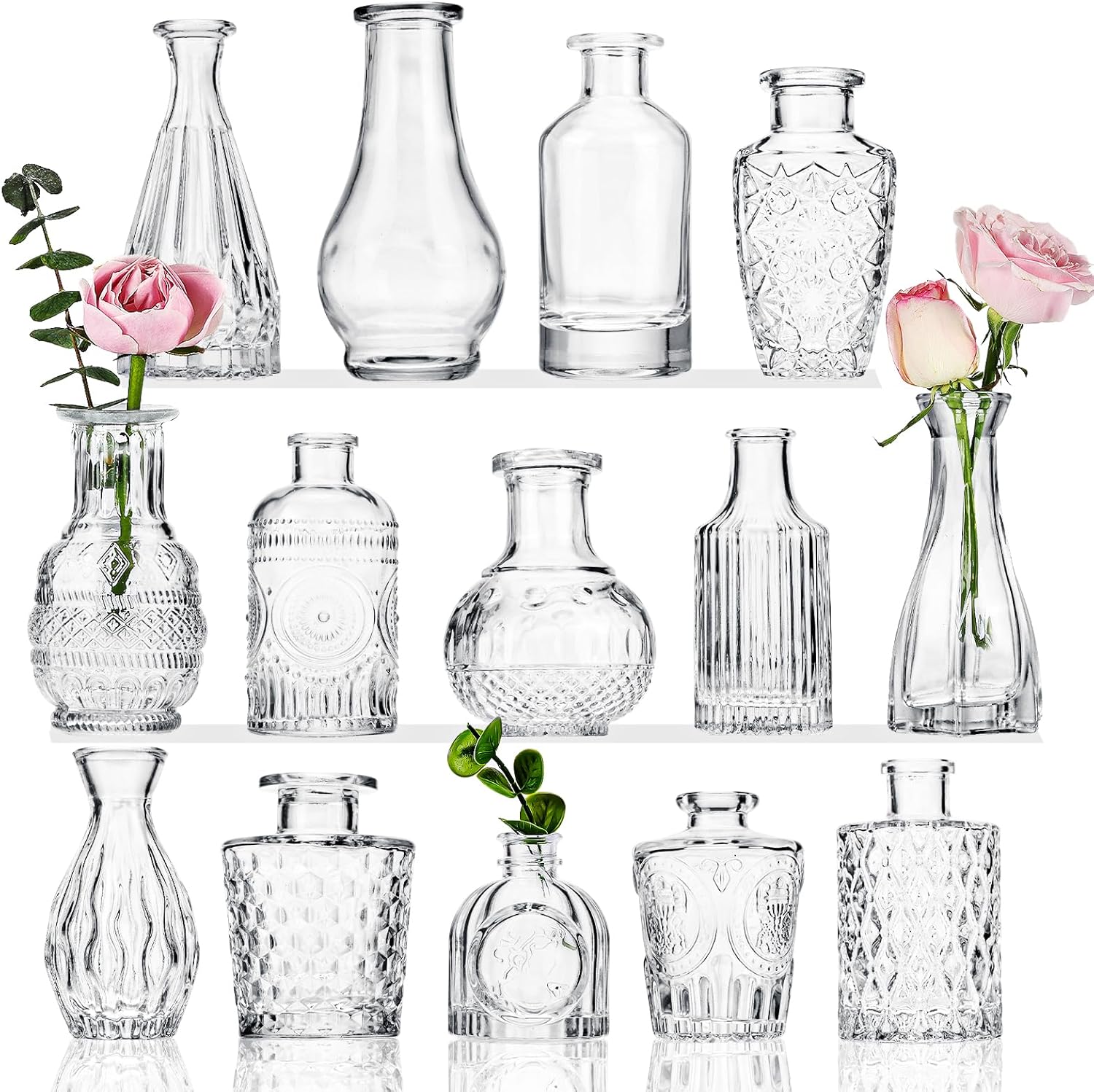 Glass Bud Vases, Small Vases for Centerpieces, Set of 14, Vase for Flowers in Bulk for Rustic Wedding Home Table Decorations-0